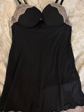 Victoria's Secret Black Slip Skirt with Taupe Lace Trim